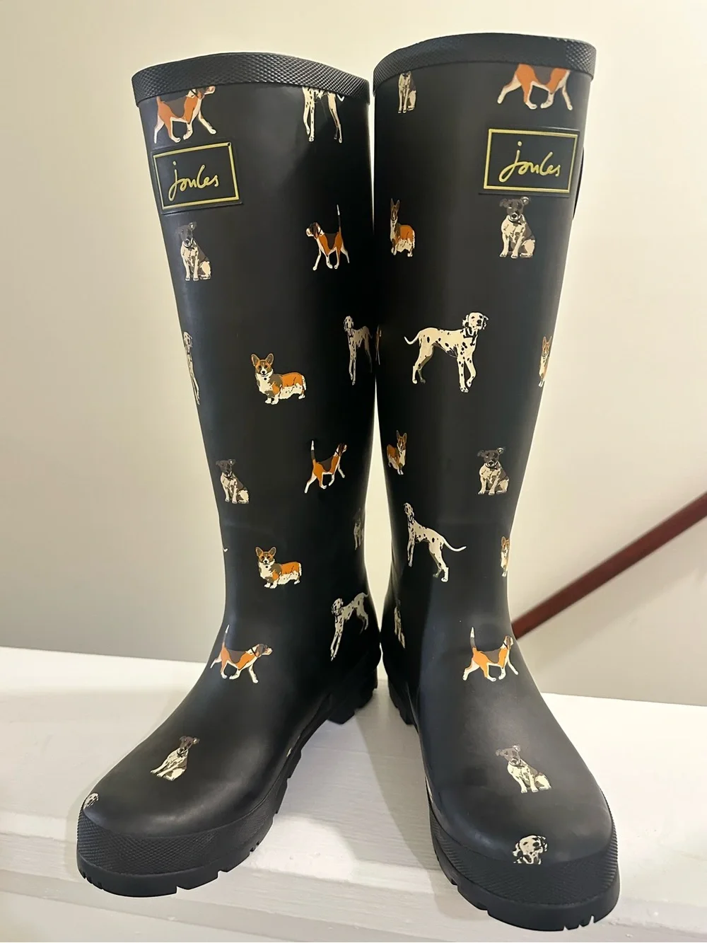 Joules Black Dog Print Tall Rain Boots Wellies EU 38 US 7.5/8